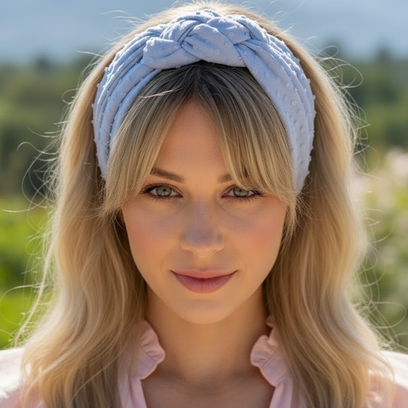 Accessories - Light Blue Swiss Dot Sailor Knot Headband, Handmade & New Without Tag